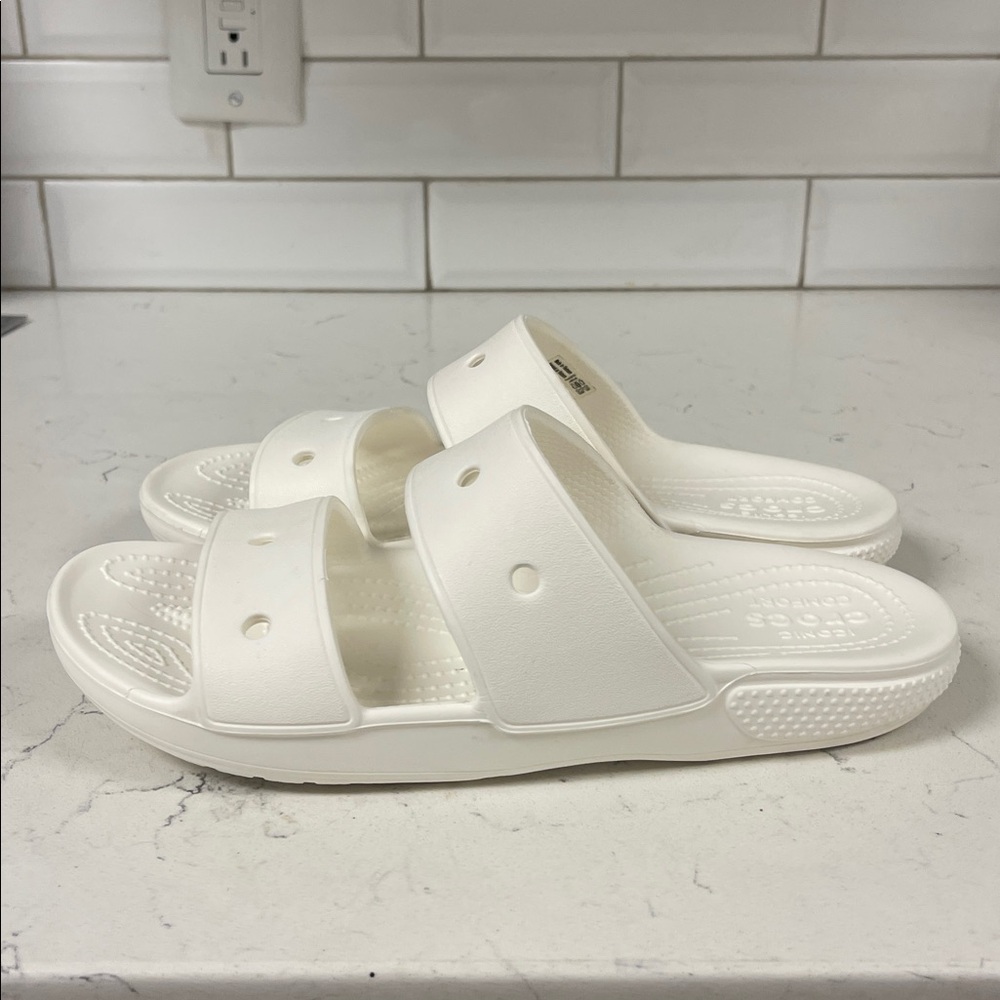 Crocs Classic 206761 Slide Sandals Unisex White Comfort Two-Strap Casual 8W - 6M - Picture 13 of 17